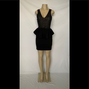 Bebe Size XS Black Sleeveless Beaded Peplum Dress